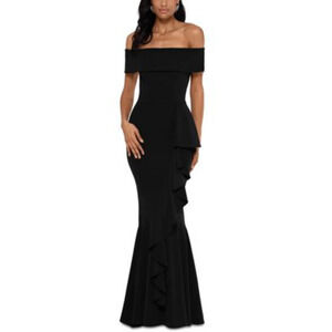 Betsy & Adam Off-The-Shoulder Mermaid Gown Black P6